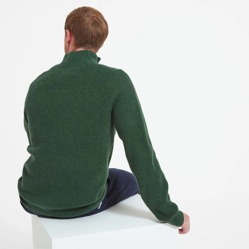 Today Only Hot Sale Schoffel Forres Ribbed Lambswool 1/4 Zip Neck Mens Jumper - Evergreen