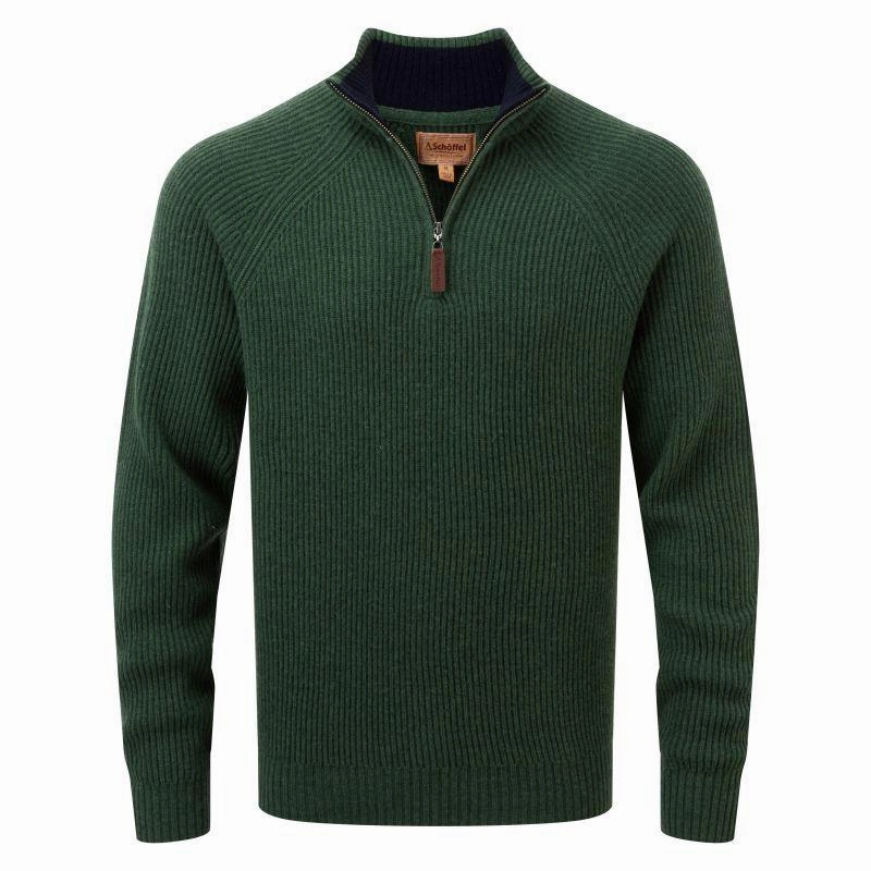 Schoffel Forres Ribbed Lambswool 1/4 Zip Neck Mens Jumper - Evergreen Big Clearance Event Mega Sale Now