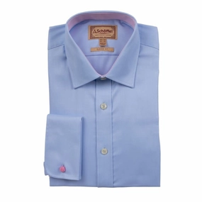 MustHave Gift Ideas Schoffel Greenwich Double Cuff Classic Mens Shirt - Light Blue Diagonal