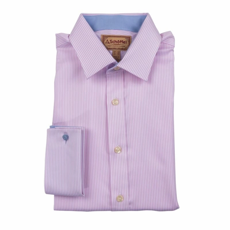 Schoffel Greenwich Double Cuff Classic Mens Shirt - Pale Pink Stripe Perfect Gift Offer