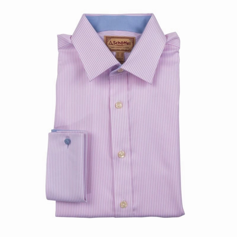 Schoffel Greenwich Double Cuff Classic Mens Shirt - Pale Pink Stripe GiftWorthy Sale