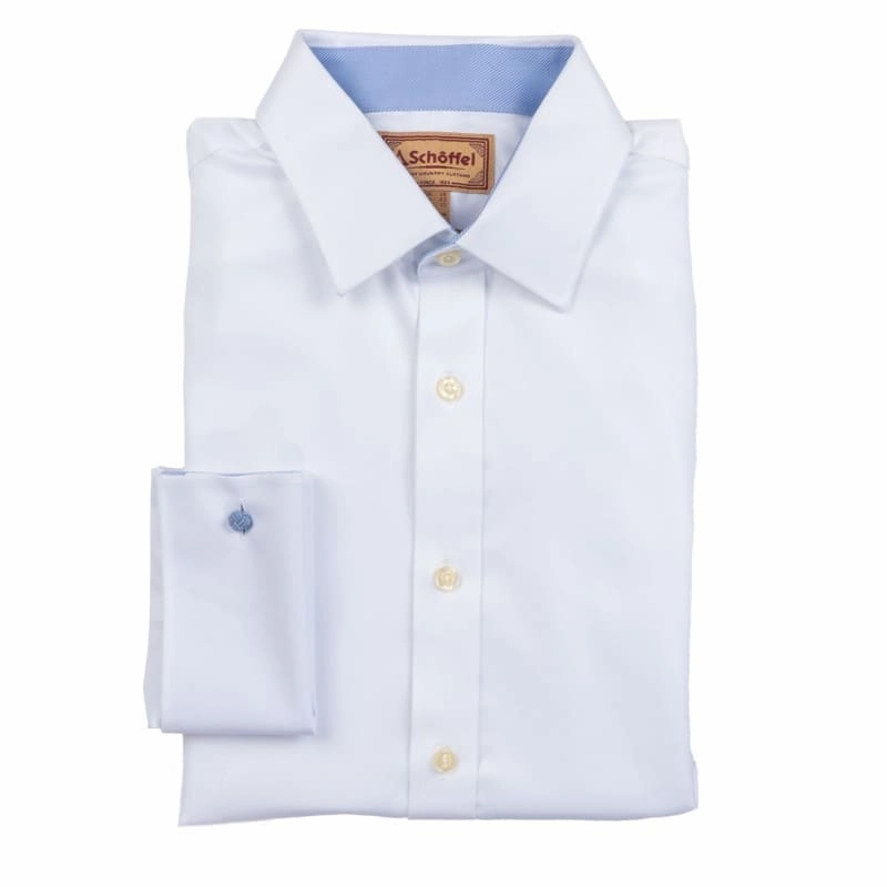 Schoffel Greenwich Double Cuff Classic Mens Shirt - White Diagonal Flash Sale Now
