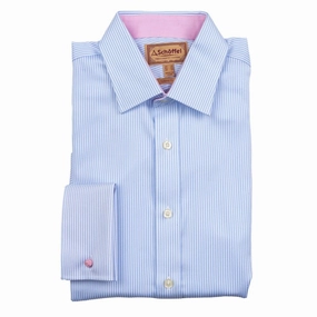 Schoffel Greenwich Double Cuff Tailored Fit Mens Shirt - Light Blue Stripe Perfect Gift Sale