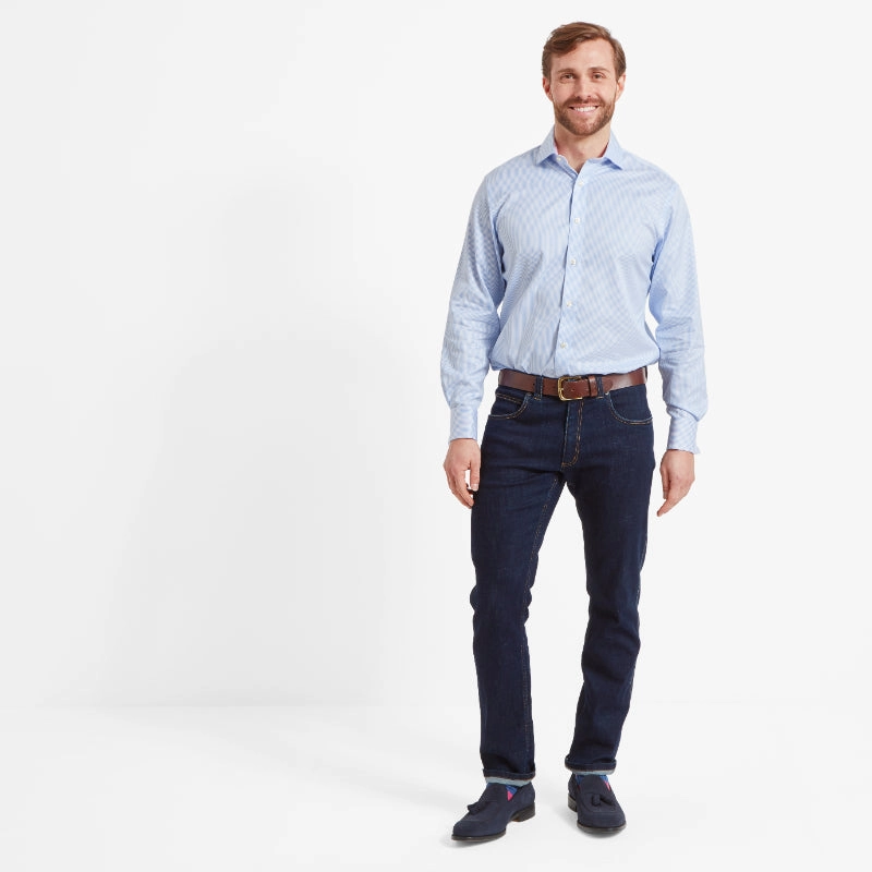 Schoffel Greenwich Double Cuff Tailored Fit Mens Shirt - Light Blue Stripe Dont Miss This Steal