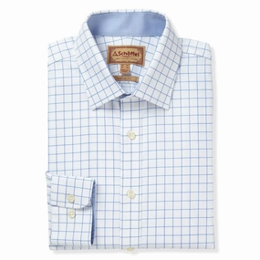 Schoffel Greenwich Single Cuff Classic Mens Shirt - Light Blue Check Today Only Steal