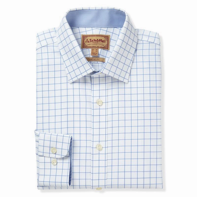 Schoffel Greenwich Single Cuff Classic Mens Shirt - Light Blue Check Today Only Steal