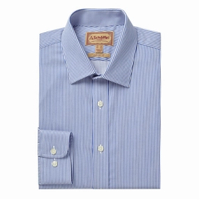 Shop Now Save Flash Discount Today Schoffel Greenwich Single Cuff Classic Mens Shirt - Navy Stripe