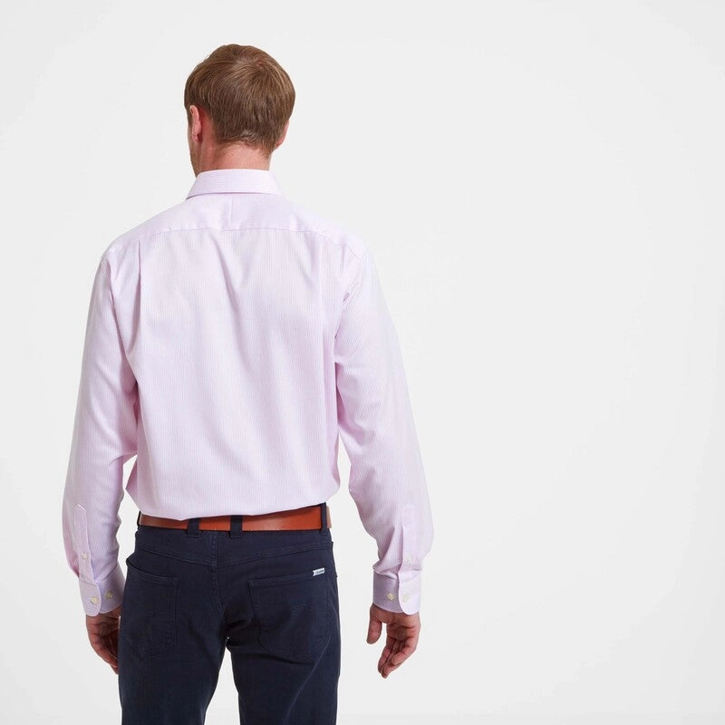 Trending Deals Today Deal of the Day Schoffel Greenwich Single Cuff Classic Mens Shirt - Pale Pink Stripe
