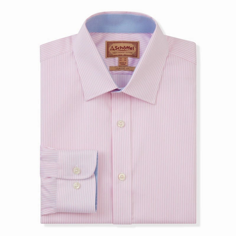 Hot Discount Deal Schoffel Greenwich Single Cuff Classic Mens Shirt - Pale Pink Stripe