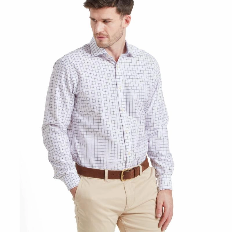 Schoffel Greenwich Single Cuff Classic Mens Shirt - Purple Check Best Seller Discount Shop the Best Deals