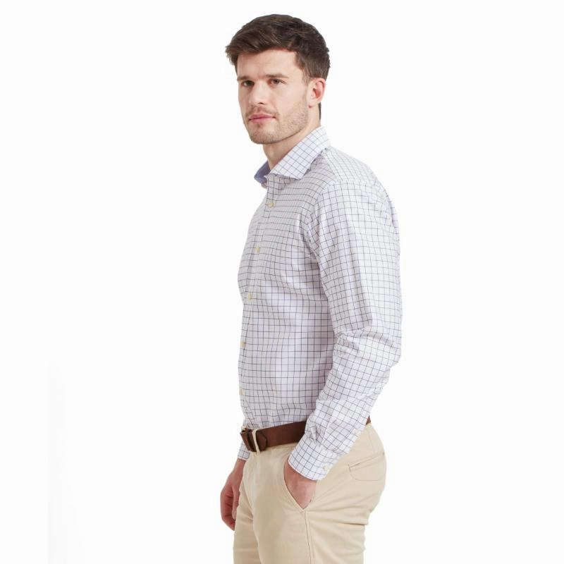 Daily Deal Frenzy Special Price Today Schoffel Greenwich Single Cuff Classic Mens Shirt - Purple Check