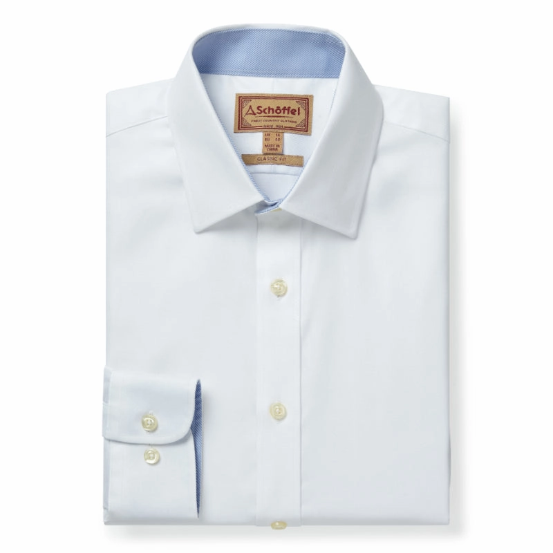 Limited Time Steal Schoffel Greenwich Single Cuff Classic Mens Shirt - White Diagonal