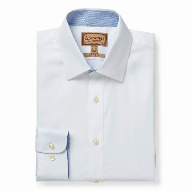 Schoffel Greenwich Single Cuff Classic Mens Shirt - White Diagonal Daily Special Offer