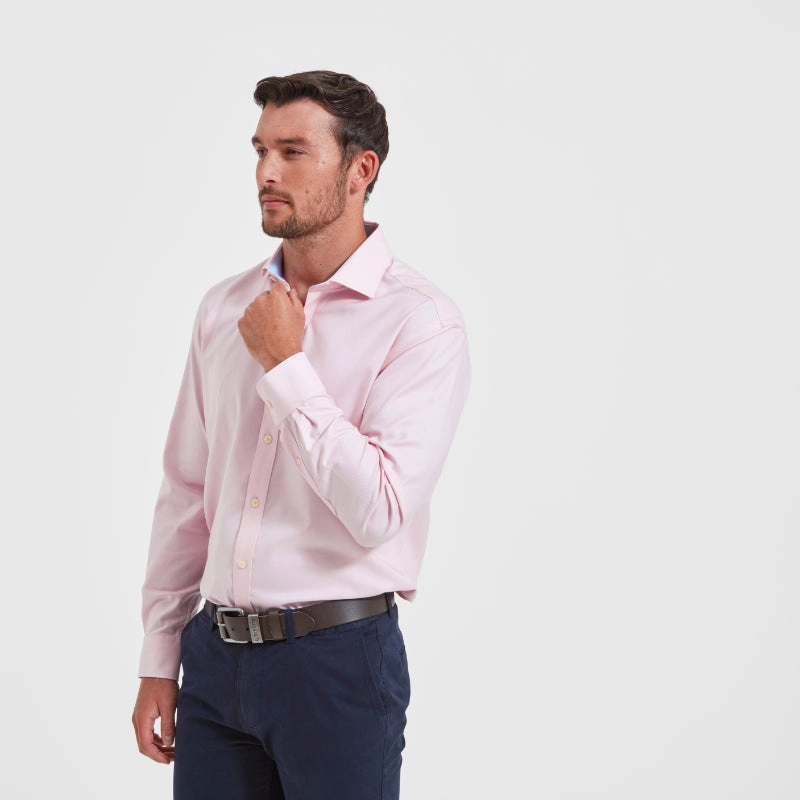 Schoffel Greenwich Single Cuff Tailored Fit Mens Shirt - Pale Pink Diagonal Exclusive Deal Inside
