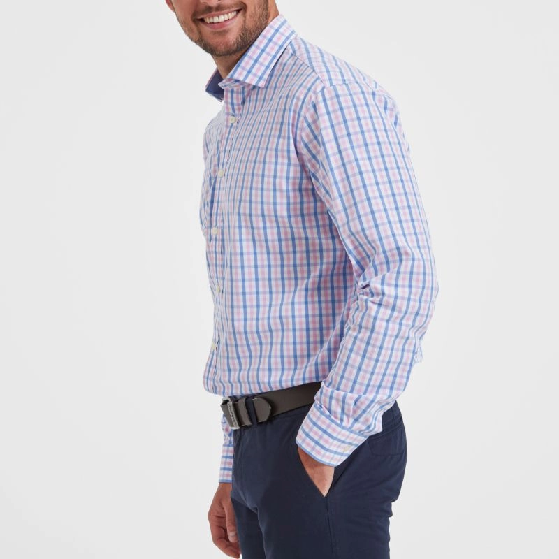 Special Deal Frenzy Schoffel Hebden Tailored Fit Mens Shirt - Blue/Pink Check