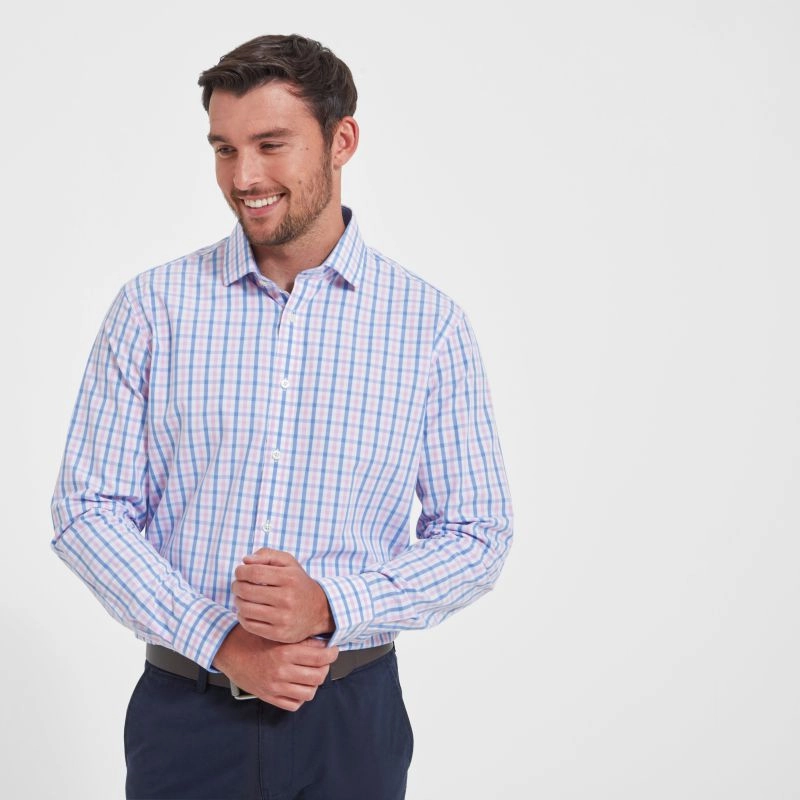Schoffel Hebden Tailored Fit Mens Shirt - Blue/Pink Check Deal Frenzy Today Big Clearance Event