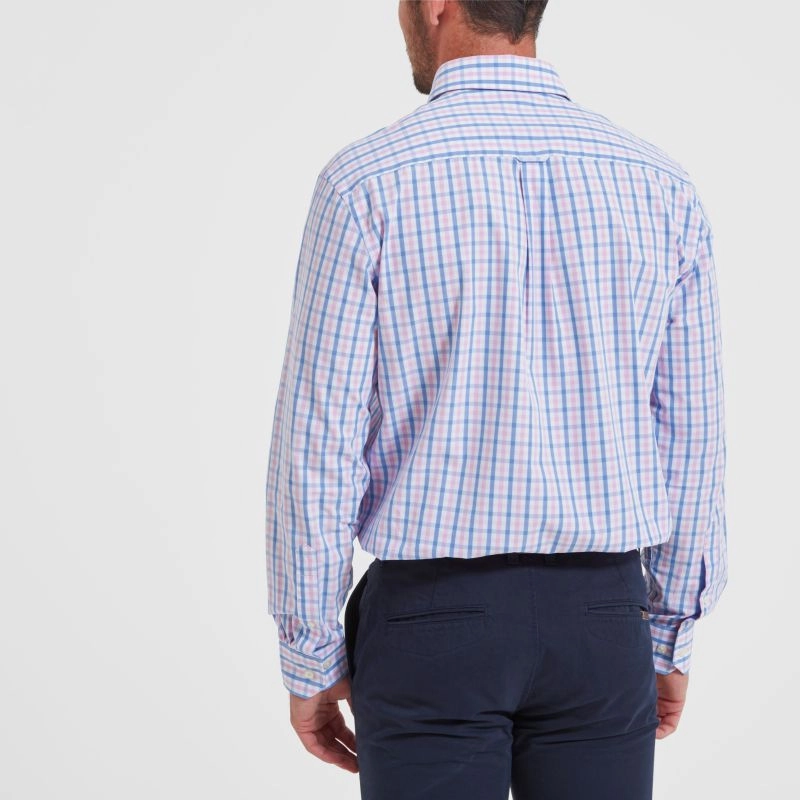 Today Only Special Perfect Gift Sale Schoffel Hebden Tailored Fit Mens Shirt - Blue/Pink Check