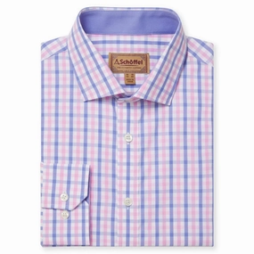 Clearance Event Today Schoffel Hebden Tailored Fit Mens Shirt - Blue/Pink Check