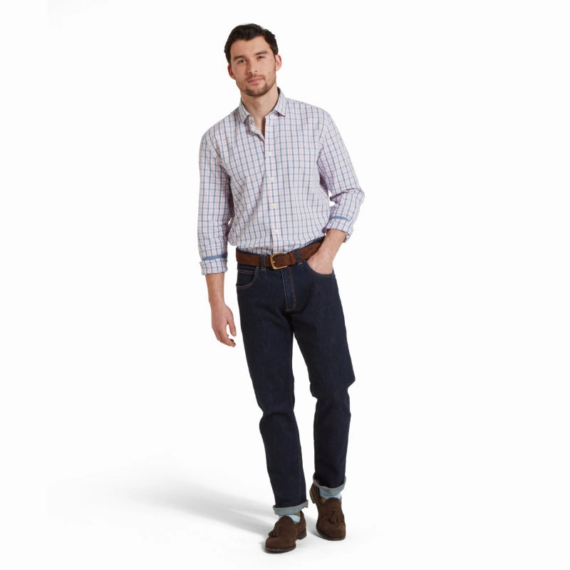 Todays Trending Deals Schoffel Hebden Tailored Fit Mens Shirt - Dark Denim/Pink