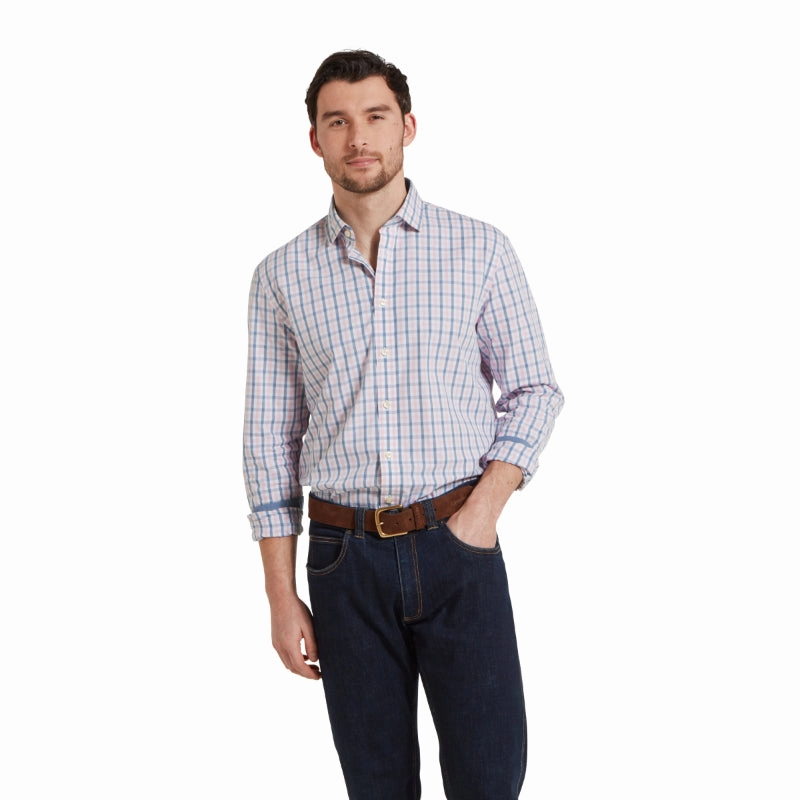 Schoffel Hebden Tailored Fit Mens Shirt - Dark Denim/Pink Price Drop Frenzy