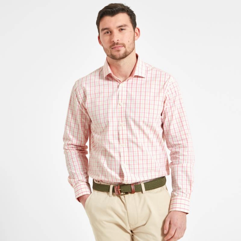 Schoffel Hebden Tailored Fit Mens Shirt - Flamingo/Oat Check Hot Deal Alert