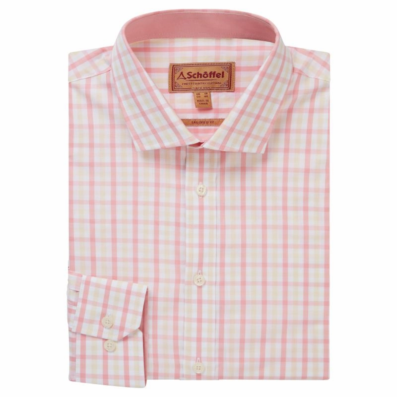Shop Todays Picks Big Clearance Event Schoffel Hebden Tailored Fit Mens Shirt - Flamingo/Oat Check