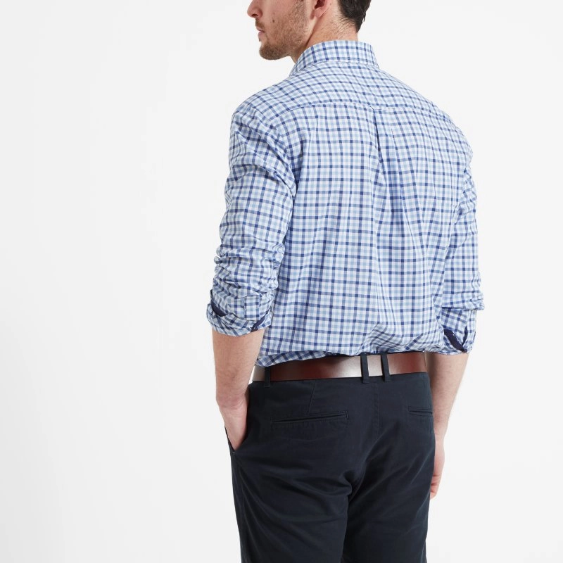 Schoffel Hebden Tailored Fit Mens Shirt - French Navy/Sky Blue Check Weekend Flash Offer