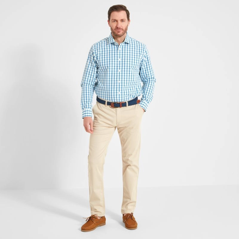 Schoffel Hebden Tailored Fit Mens Shirt - Light Navy/Mint Check Shop the Savings