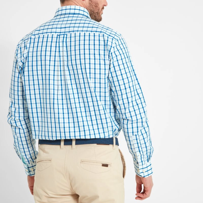 Schoffel Hebden Tailored Fit Mens Shirt - Light Navy/Mint Check Instant Savings Deal