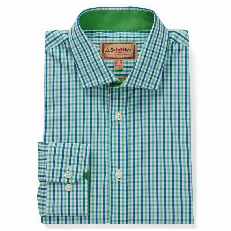 Schoffel Hebden Tailored Fit Mens Shirt - Mint/Mykonos Hot Clearance Now