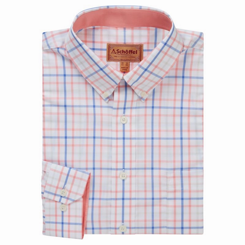Big Savings Alert Schoffel Holkham Classic Mens Shirt - Flamingo/Cloud/Blue