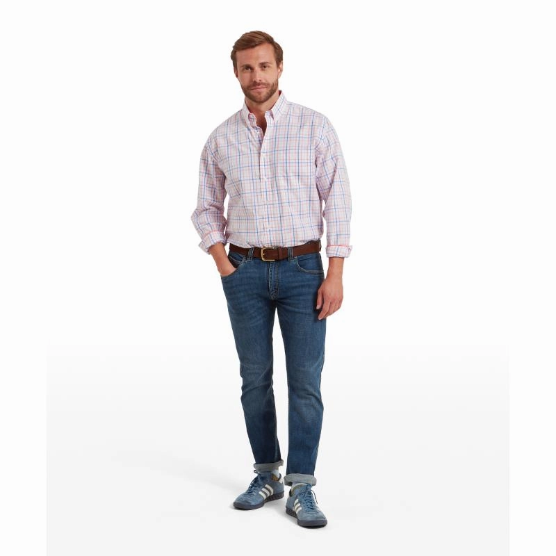 Schoffel Holkham Classic Mens Shirt - Flamingo/Cloud/Blue Big Savings Alert Special Price Today