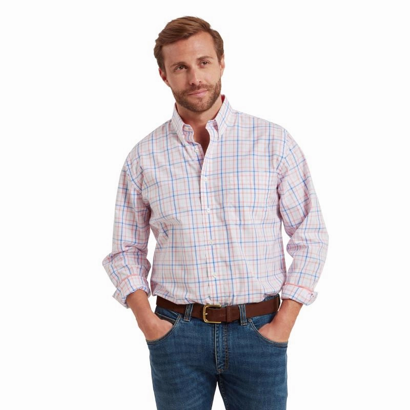 Schoffel Holkham Classic Mens Shirt - Flamingo/Cloud/Blue Save Today Only