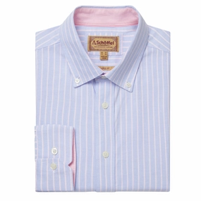 Clearance Alert Now Schoffel Holt Soft Oxford Tailored Fit Mens Shirt  - Blue/Pink Stripe