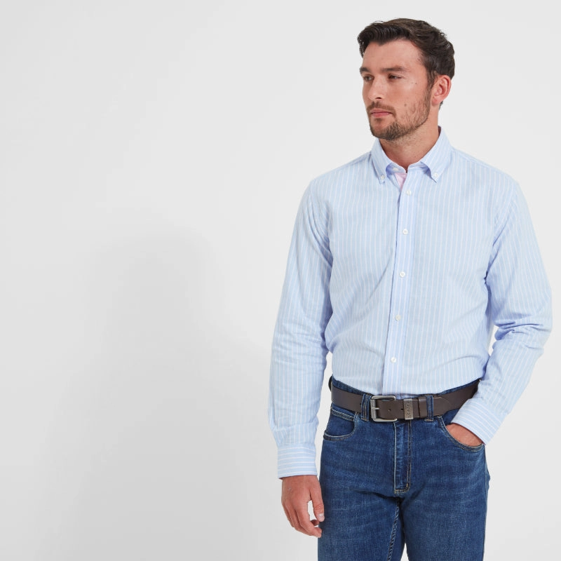 Best Deal Alert Schoffel Holt Soft Oxford Tailored Fit Mens Shirt  - Blue/Pink Stripe