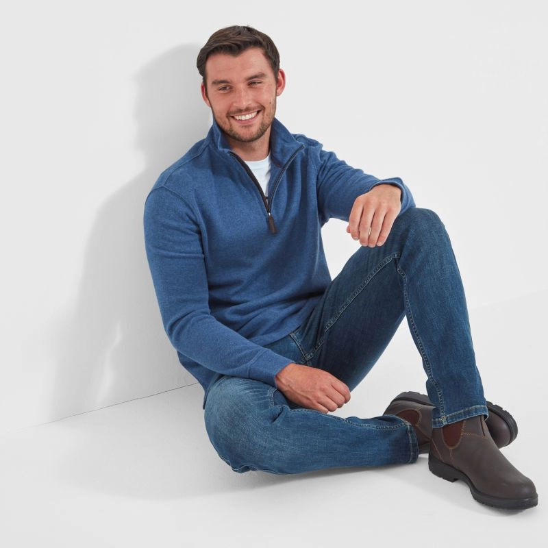 Schoffel Kingsbridge Cotton French Rib 1/4 Zip Mens Jumper - French Navy Deal Frenzy Today