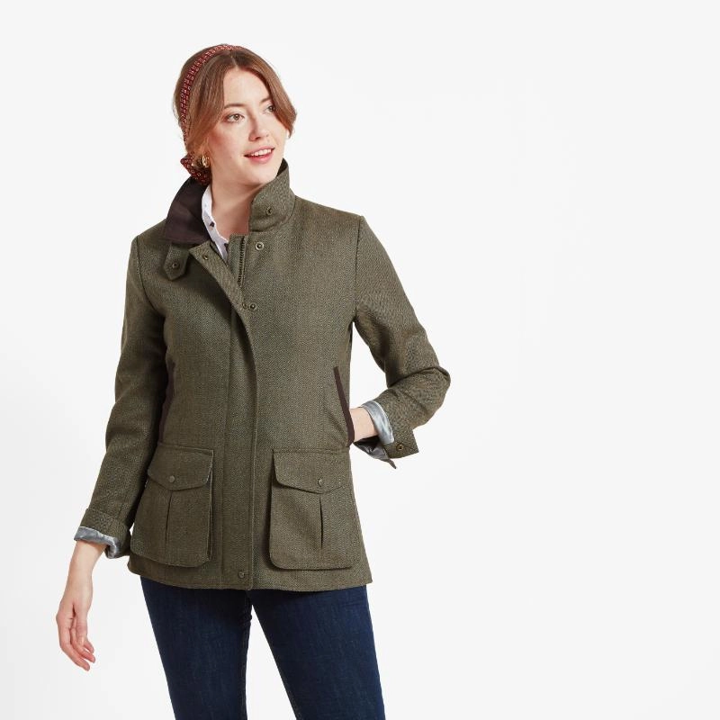 Schoffel Ladies Lilymere Tweed Jacket - Loden Green Herringbone Tweed Shop Save Big Price Drop Today