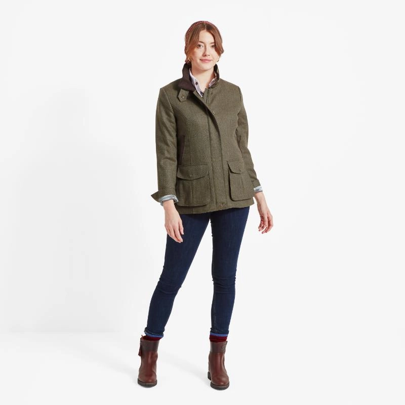 Clearance Sale Best Seller Deal Schoffel Ladies Lilymere Tweed Jacket - Loden Green Herringbone Tweed