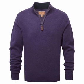 Schoffel Lambswool 1/4 Zip Neck Mens Jumper - Bramble Hot Deals Today Price Slash Today