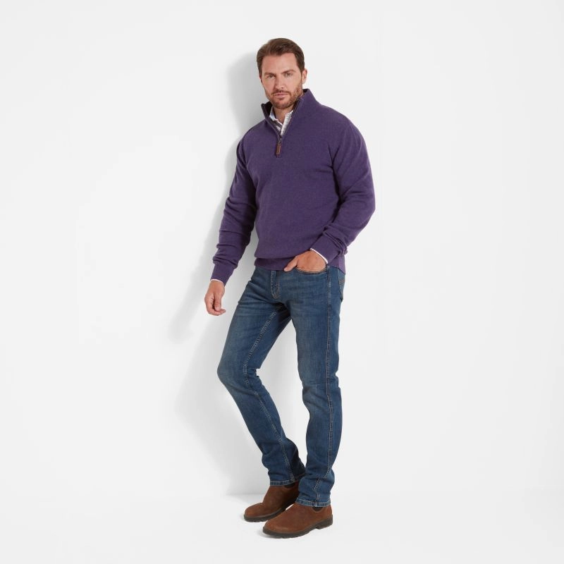 Limited Stock Offer Unmissable Deal Today Schoffel Lambswool 1/4 Zip Neck Mens Jumper - Bramble
