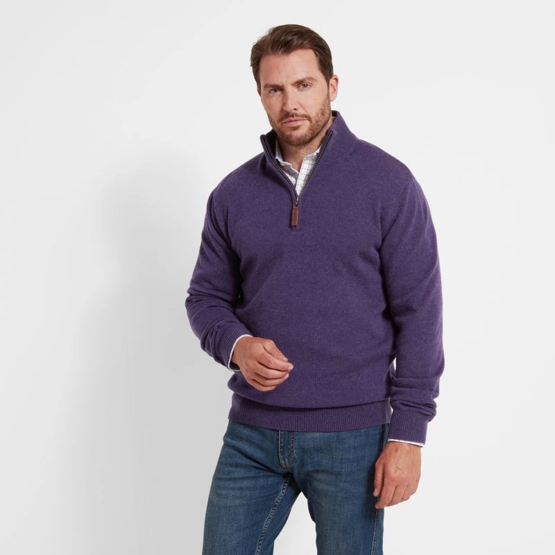 Special Offer Inside Clearance Sale Now Schoffel Lambswool 1/4 Zip Neck Mens Jumper - Bramble