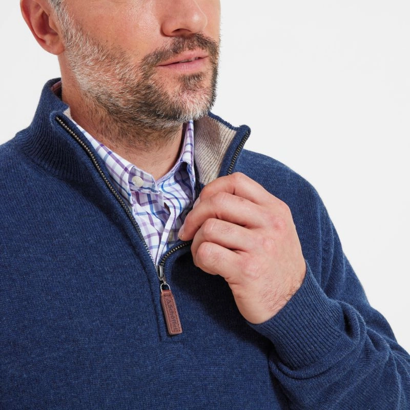 Schoffel Lambswool 1/4 Zip Neck Mens Jumper - Indigo Special Occasion Discount