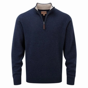 Schoffel Lambswool 1/4 Zip Neck Mens Jumper - Indigo Clearance Steal Today Hot Pick Online