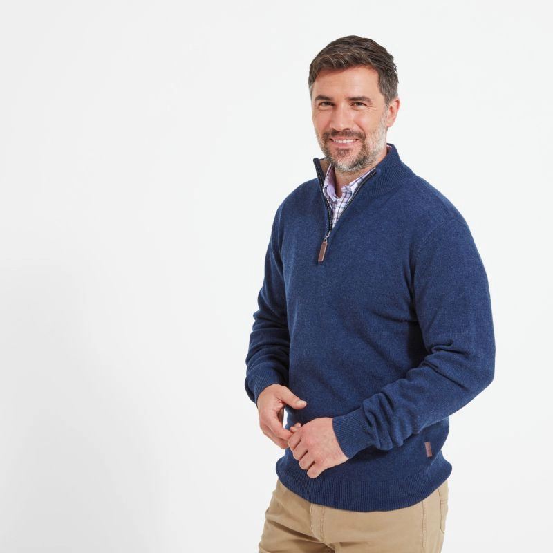 Best Deal Alert Schoffel Lambswool 1/4 Zip Neck Mens Jumper - Indigo