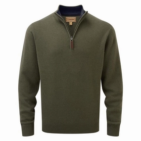 Schoffel Lambswool 1/4 Zip Neck Mens Jumper - Moss/Navy Save More Now