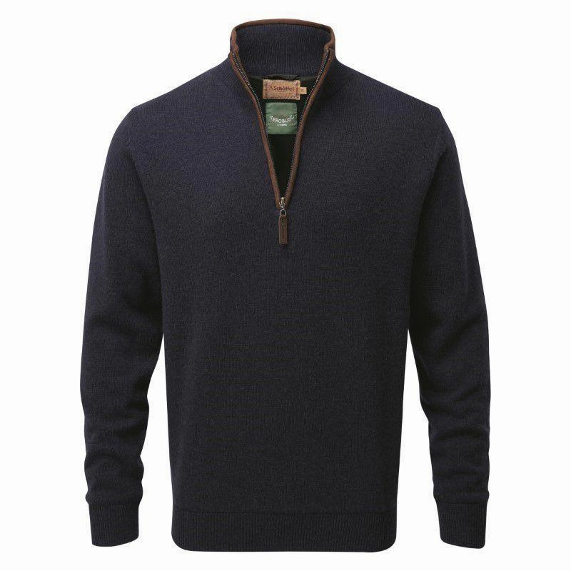 Dont Miss This Offer Price Drop Alert Schoffel Lambswool Aerobloc 1/4 Zip Neck Mens Jumper - Navy