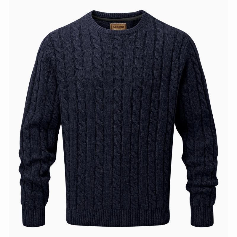 Schoffel Lambswool Chunky Cable Crew Neck Mens Jumper - Navy Exclusive Deal Inside