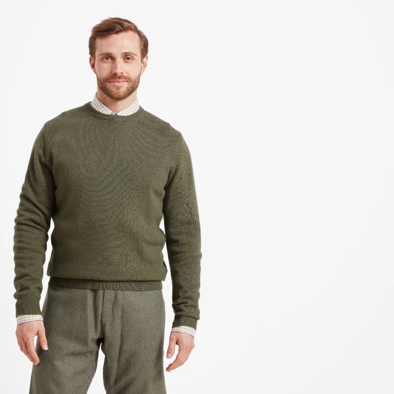 Schoffel Lambswool Crew Neck Mens Jumper - Moss Hot Pick Deal