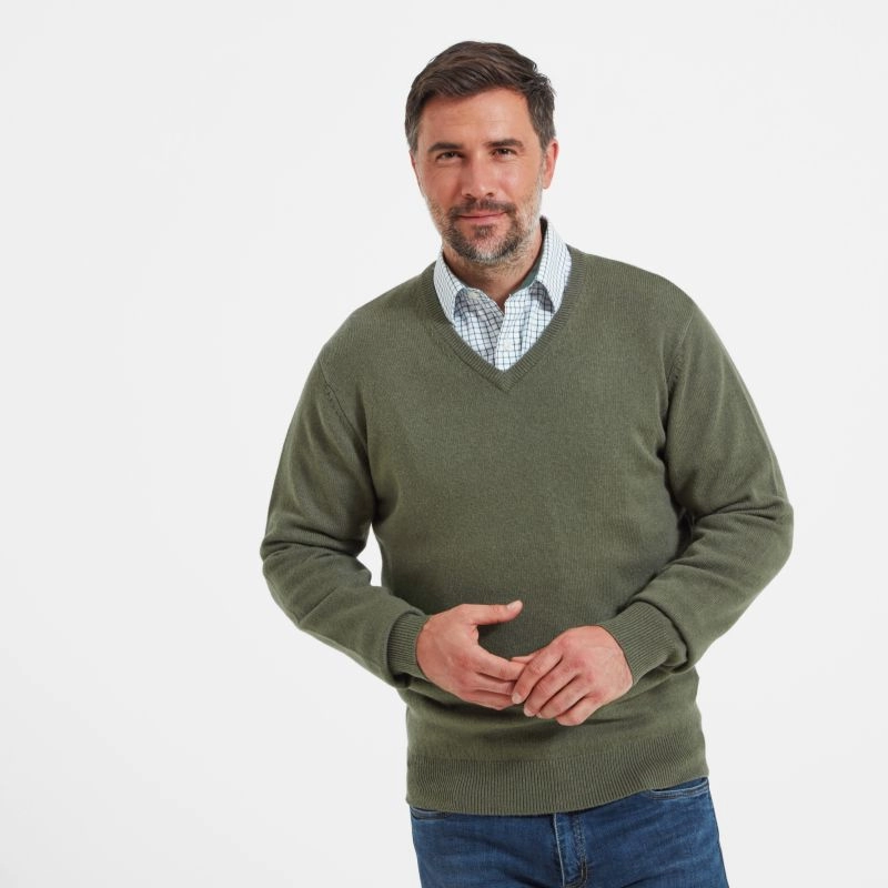 Limited Time Hot Deal Schoffel Lambswool V Neck Mens Jumper - Moss