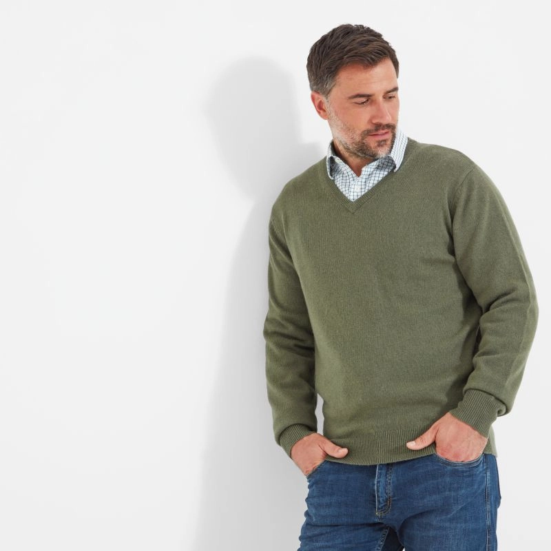 Flash Offer Today Schoffel Lambswool V Neck Mens Jumper - Moss